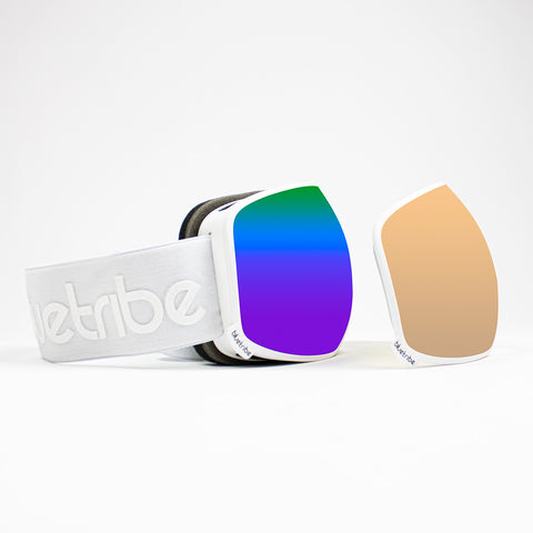 Ultra White/ Blue-Green double lens | Skibril- Snowboard Bril